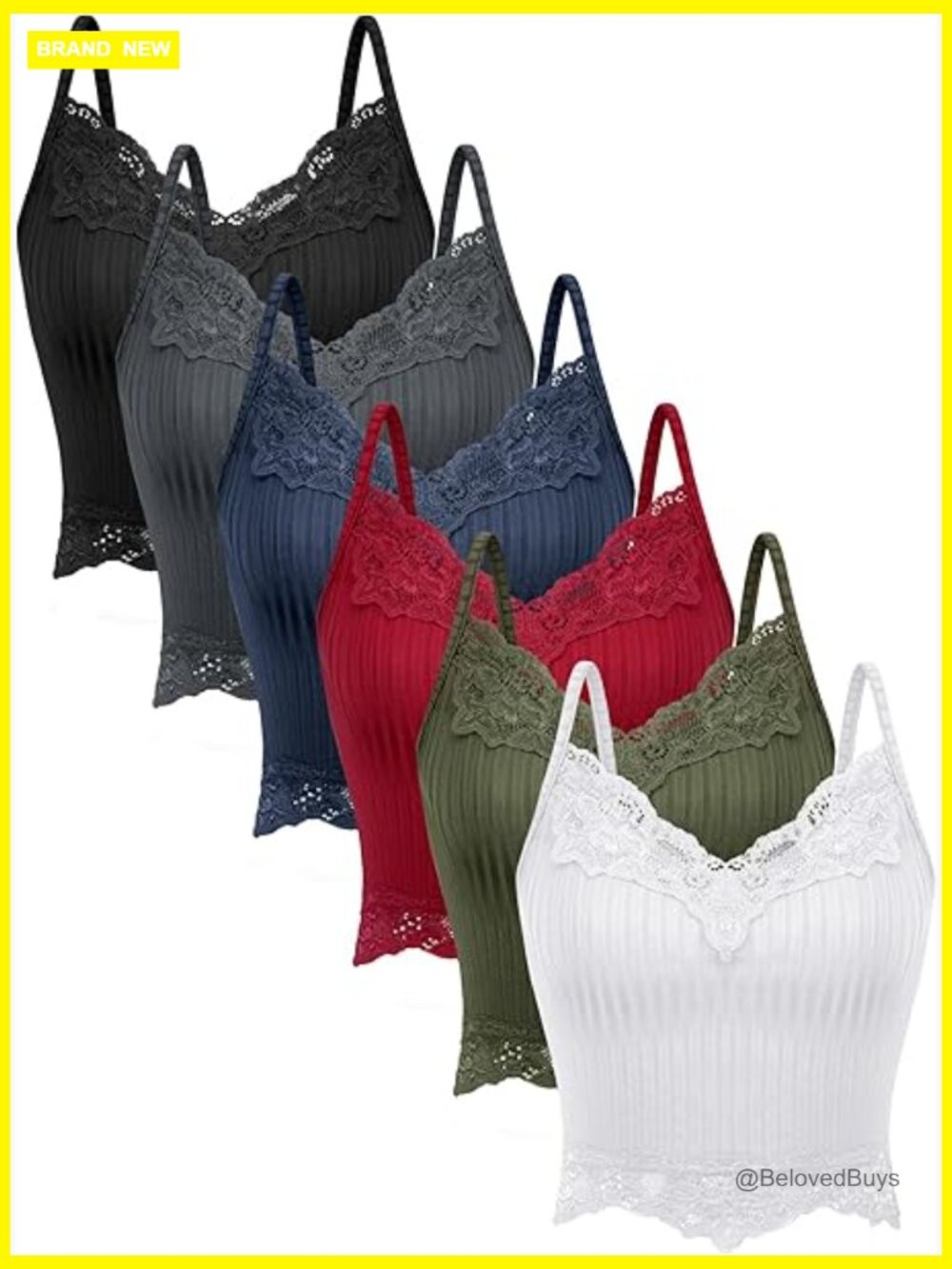 Lace Y2k Crop Tanks Pack of 6 Ribbed Knitted Cami V-Neck Sleeveless